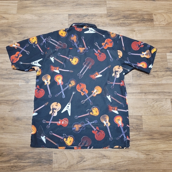 Dragonfly Gibson Tour Wear Shirt Mens L Black Guitar Print Button Down - Picture 2 of 6